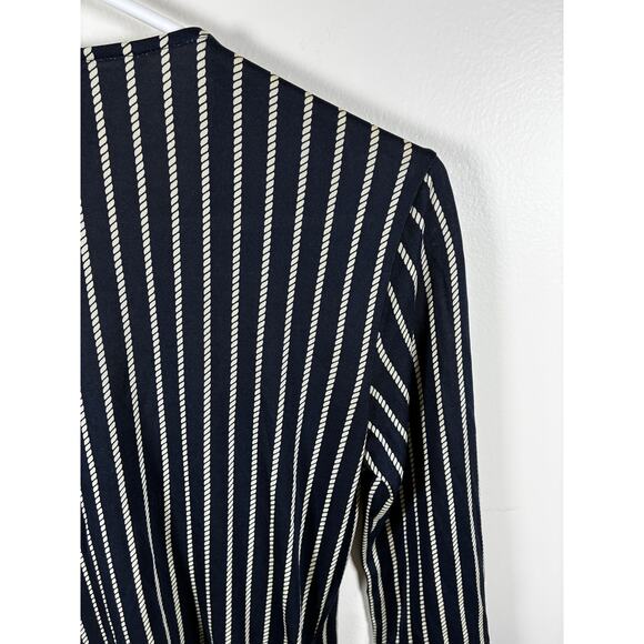 Diane Von Furstenberg DVF Silk Wrap Dress 4 Navy Blue Nautical Rope Print Coast - Picture 11 of 11